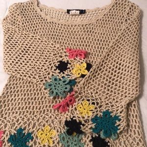 Miss Kelly light tan and multicolor flower top